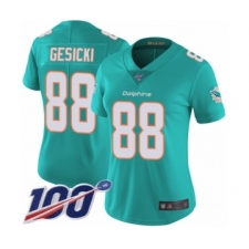 Women's Miami Dolphins #88 Mike Gesicki Aqua Green Team Color Vapor Untouchable Limited Player 100th Season Football Jersey
