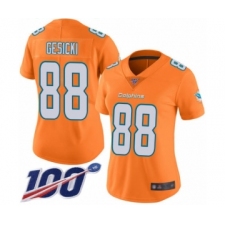 Women's Miami Dolphins #88 Mike Gesicki Limited Orange Rush Vapor Untouchable 100th Season Football Jersey