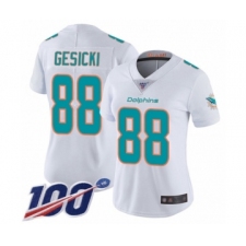 Women's Miami Dolphins #88 Mike Gesicki White Vapor Untouchable Limited Player 100th Season Football Jersey