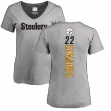 Women's Nike Pittsburgh Steelers #22 Terrell Edmunds Ash Backer V-Neck T-Shirt