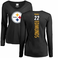 Women's Nike Pittsburgh Steelers #22 Terrell Edmunds Black Backer Slim Fit Long Sleeve T-Shirt