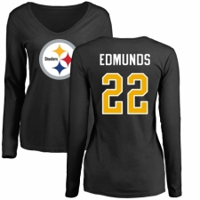 Women's Nike Pittsburgh Steelers #22 Terrell Edmunds Black Name & Number Logo Slim Fit Long Sleeve T-Shirt