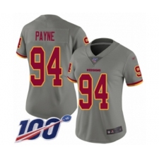 Women's Washington Redskins #94 Da'Ron Payne Limited Gray Inverted Legend 100th Season Football Jersey
