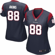 Women's Nike Houston Texans #88 Jordan Akins Game Navy Blue Team Color NFL Jersey