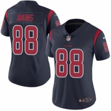 Women's Nike Houston Texans #88 Jordan Akins Limited Navy Blue Rush Vapor Untouchable NFL Jersey