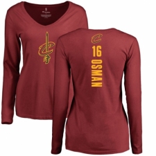 NBA Women's Nike Cleveland Cavaliers #16 Cedi Osman Maroon Backer Long Sleeve T-Shirt