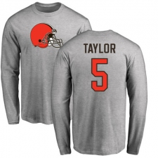 NFL Nike Cleveland Browns #5 Tyrod Taylor Ash Name & Number Logo Long Sleeve T-Shirt