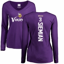 NFL Women's Nike Minnesota Vikings #3 Trevor Siemian Purple Backer Slim Fit Long Sleeve T-Shirt