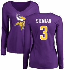 NFL Women's Nike Minnesota Vikings #3 Trevor Siemian Purple Name & Number Logo Slim Fit Long Sleeve T-Shirt