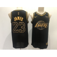 Men's Los Angeles Lakers #23 LeBron James Black Gold Swingman Basketball Jersey