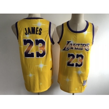 Men's Los Angeles Lakers #23 LeBron James Yellow Hwc Starry Jersey