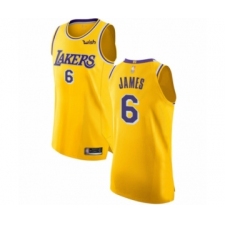 Men's Los Angeles Lakers #6 LeBron James Authentic Gold Basketball Jersey - Icon Edition