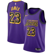 Men's Nike Los Angeles Lakers #23 LeBron James Swingman Purple stripe NBA Jersey
