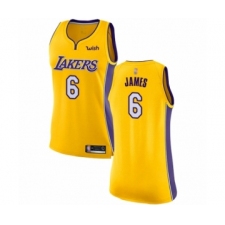 Women's Los Angeles Lakers #6 LeBron James Authentic Gold Basketball Jersey - Icon Edition