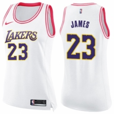 Women's Nike Los Angeles Lakers #23 LeBron James Swingman White/Pink Fashion NBA Jersey