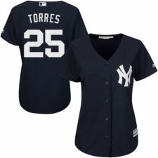 Women's Majestic New York Yankees #25 Gleyber Torres Authentic Navy Blue Alternate MLB Jersey
