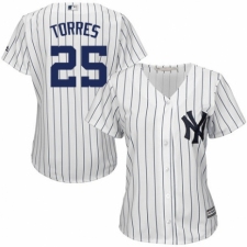 Women's Majestic New York Yankees #25 Gleyber Torres Authentic White Home MLB Jersey