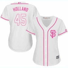 Women's Majestic San Francisco Giants #45 Derek Holland Replica White Fashion Cool Base MLB Jersey