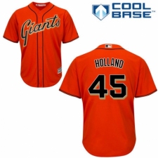 Youth Majestic San Francisco Giants #45 Derek Holland Replica Orange Alternate Cool Base MLB Jersey
