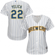 Women's Milwaukee Brewers #22 Christian Yelich White Strip Home Stitched MLB Jersey