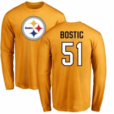 Nike Pittsburgh Steelers #51 Jon Bostic Gold Name & Number Logo Long Sleeve T-Shirt