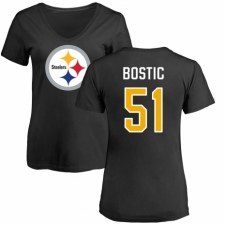 Women's Nike Pittsburgh Steelers #51 Jon Bostic Black Name & Number Logo Slim Fit T-Shirt