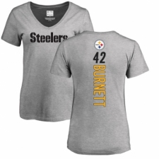 Women's Nike Pittsburgh Steelers #42 Morgan Burnett Ash Backer V-Neck T-Shirt