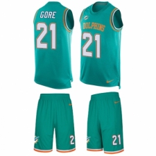 Men's Nike Miami Dolphins #21 Frank Gore Limited Aqua Green Tank Top Suit NFL Jersey