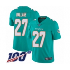 Men's Miami Dolphins #27 Kalen Ballage Aqua Green Team Color Vapor Untouchable Limited Player 100th Season Football Jersey
