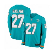 Men's Miami Dolphins #27 Kalen Ballage Limited Aqua Therma Long Sleeve Football Jersey