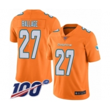 Men's Miami Dolphins #27 Kalen Ballage Limited Orange Rush Vapor Untouchable 100th Season Football Jersey