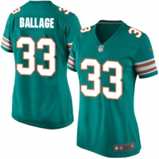 Women's Nike Miami Dolphins #33 Kalen Ballage Game Aqua Green Alternate NFL Jersey
