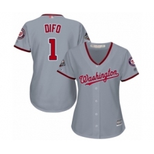 Women's Washington Nationals #1 Wilmer Difo Authentic Grey Road Cool Base 2019 World Series Champions Baseball Jersey