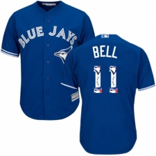 Men's Majestic Toronto Blue Jays #11 George Bell Authentic Blue Team Logo Fashion MLB Jersey