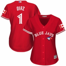 Women's Majestic Toronto Blue Jays #1 Aledmys Diaz Replica Scarlet Alternate MLB Jersey