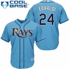 Youth Majestic Tampa Bay Rays #24 Nathan Eovaldi Authentic Light Blue Alternate 2 Cool Base MLB Jersey