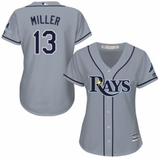 Women's Majestic Tampa Bay Rays #13 Brad Miller Replica Grey Road Cool Base MLB Jersey