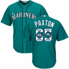 Men's Majestic Seattle Mariners #65 James Paxton Authentic Teal Green Team Logo Fashion Cool Base MLB Jersey