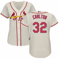 Women's Majestic St. Louis Cardinals #32 Steve Carlton Authentic Cream Alternate Cool Base MLB Jersey