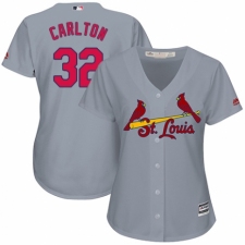 Women's Majestic St. Louis Cardinals #32 Steve Carlton Replica Grey Road Cool Base MLB Jersey