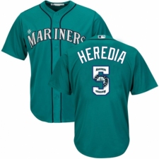Men's Majestic Seattle Mariners #5 Guillermo Heredia Authentic Teal Green Team Logo Fashion Cool Base MLB Jersey