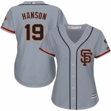 Women's Majestic San Francisco Giants #19 Alen Hanson Replica Grey Road 2 Cool Base MLB Jersey