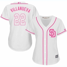Women's Majestic San Diego Padres #22 Christian Villanueva Replica White Fashion Cool Base MLB Jersey