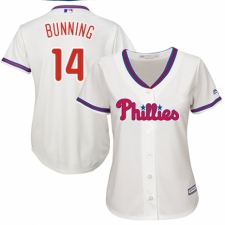 Women's Majestic Philadelphia Phillies #14 Jim Bunning Authentic Cream Alternate Cool Base MLB Jersey