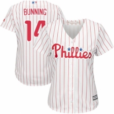 Women's Majestic Philadelphia Phillies #14 Jim Bunning Replica White/Red Strip Home Cool Base MLB Jersey