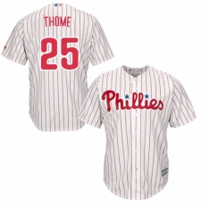 Men's Majestic Philadelphia Phillies #25 Jim Thome Replica White/Red Strip Home Cool Base MLB Jersey