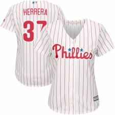 Women's Majestic Philadelphia Phillies #37 Odubel Herrera Replica White/Red Strip Home Cool Base MLB Jersey