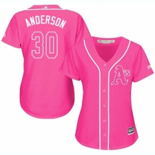 Women's Majestic Oakland Athletics #30 Brett Anderson Authentic Pink Fashion Cool Base MLB Jersey