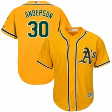 Youth Majestic Oakland Athletics #30 Brett Anderson Replica Gold Alternate 2 Cool Base MLB Jersey