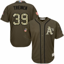 Youth Majestic Oakland Athletics #39 Blake Treinen Authentic Green Salute to Service MLB Jersey